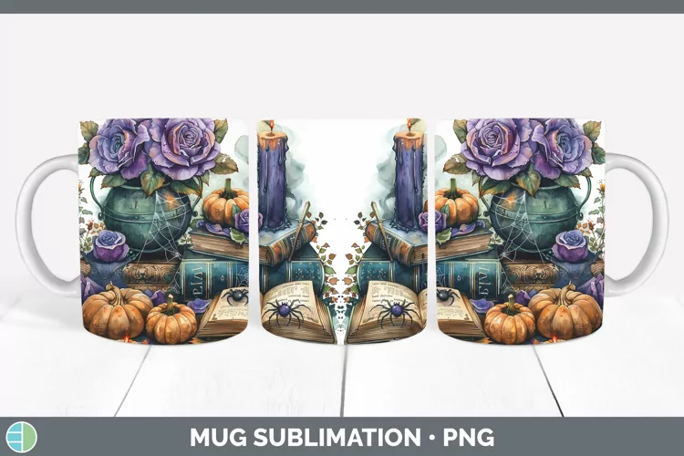Book Halloween Rose Mug Wrap Sublimation Coffee Cup Designs