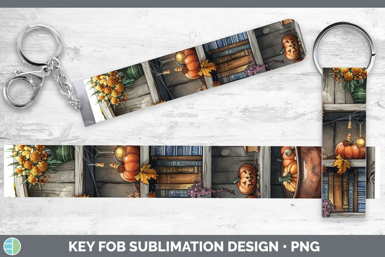 Book Halloween Sunflower Key Fob Sublimation Wristlet Design