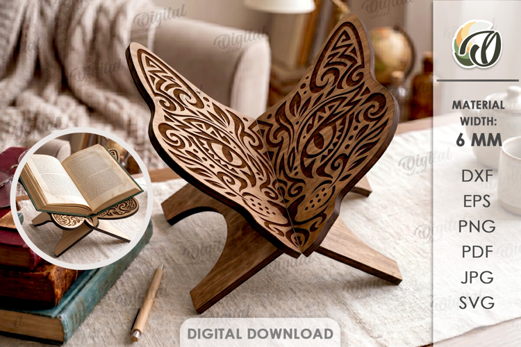 Book Holder Laser Cut. Book Stand. Cat SVG