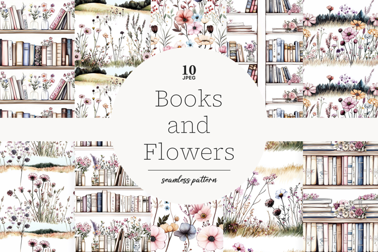 Book Lover Digital Paper | Wildflowers Library Patterns