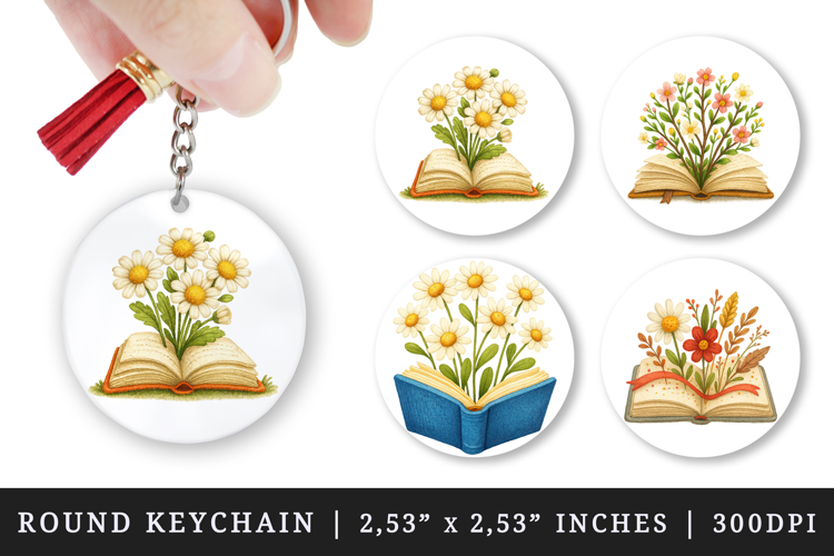 Book Lover round keychain pintable sublimation design png