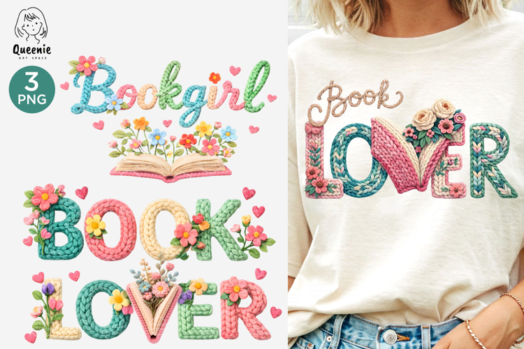 Book Lover Faux Yarn Crochet Floral Bookish Knit Embroidery