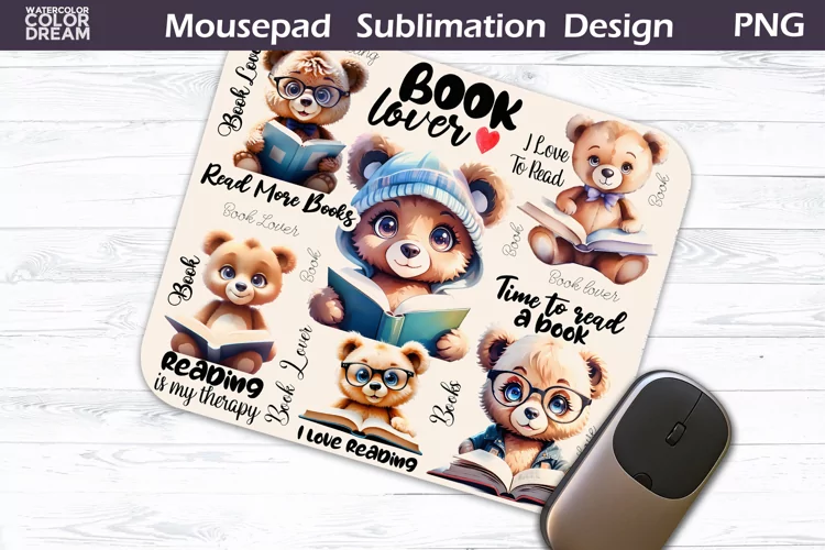 Bear Book MousePad Sublimation Design | Book Lover Mouse Pad