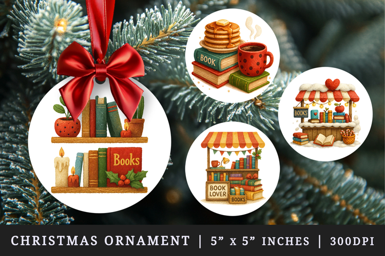 Book Lover round ornaments sublimation design