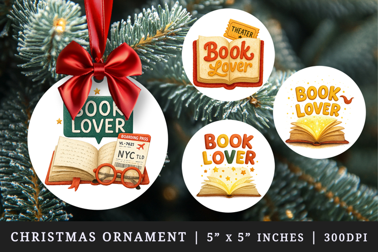 Book Lover round ornaments sublimation design