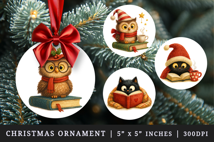 Book Lover round ornaments sublimation design