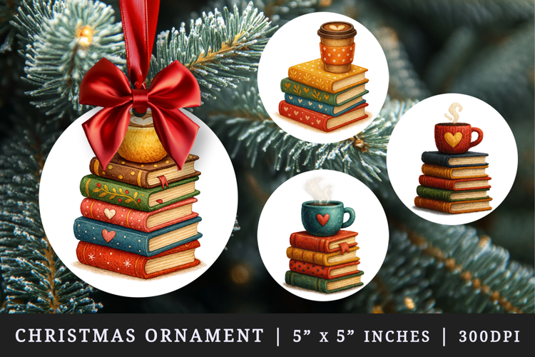 Book Lover round ornaments sublimation design