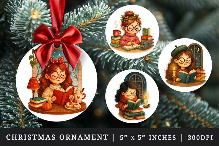 Book Lover round ornaments sublimation design