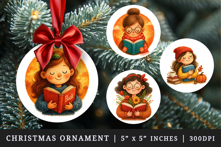 Book Lover round ornaments sublimation design