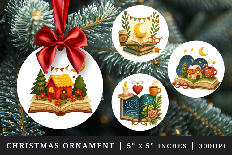 Book Lover round ornaments sublimation design