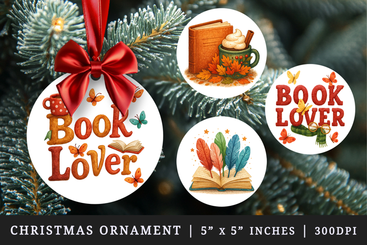 Book Lover round ornaments sublimation design