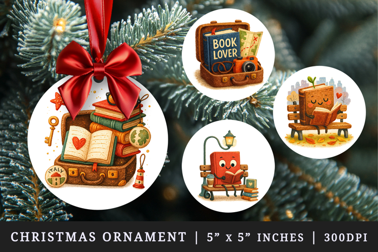 Book Lover round ornaments sublimation design