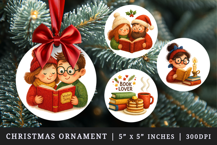 Book Lover round ornaments sublimation design