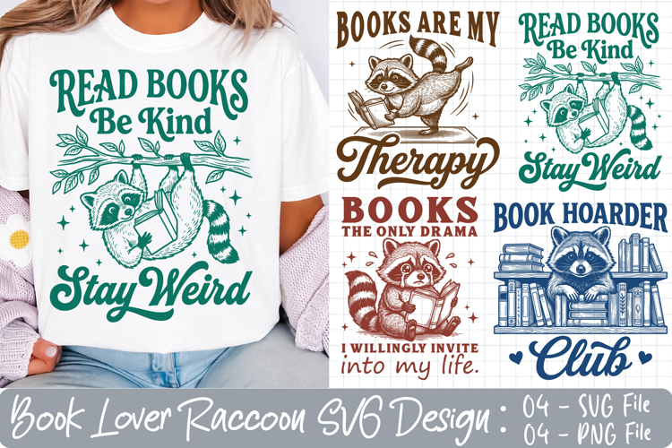 Cute Raccoon Book Lover SVG, Book Lover Sublimation Design