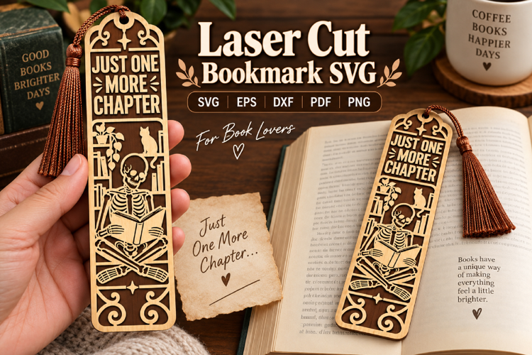 Book Lover Skeleton Bookmark Laser Cut SVG File