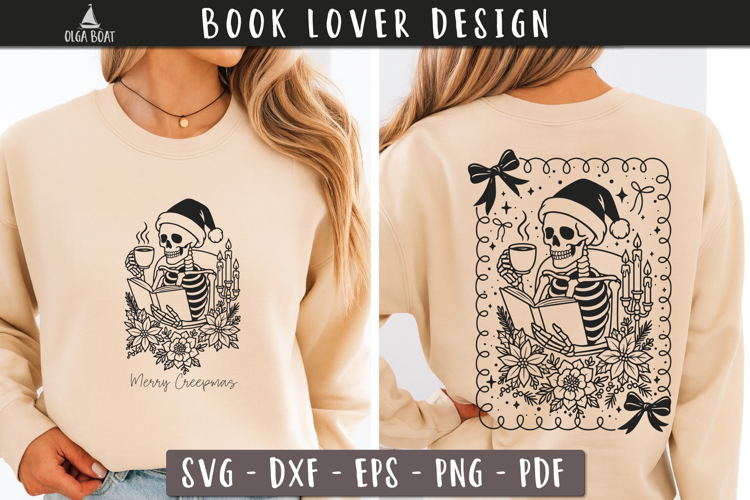 Book lover SVG Merry Creepmas Skeleton print