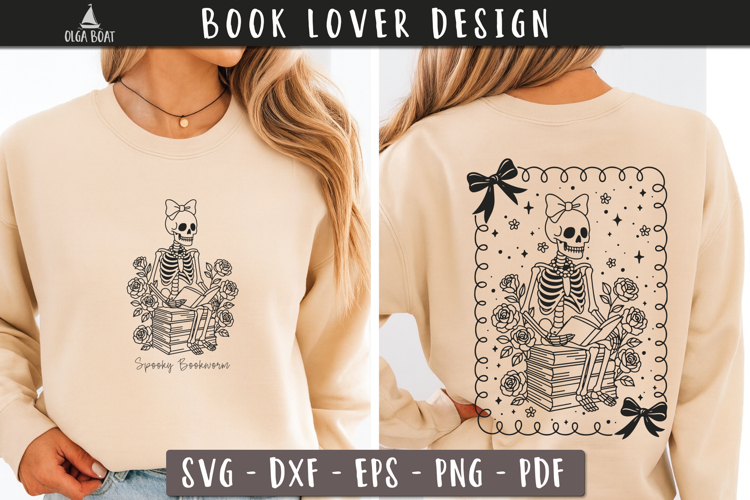 Book lover SVG Spooky Bookworm Skeleton