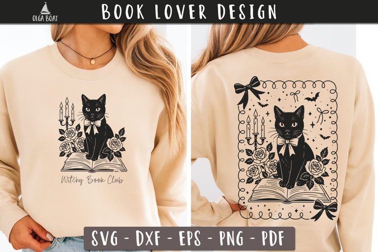 Book lover SVG Witchy Book Club Cat SVG