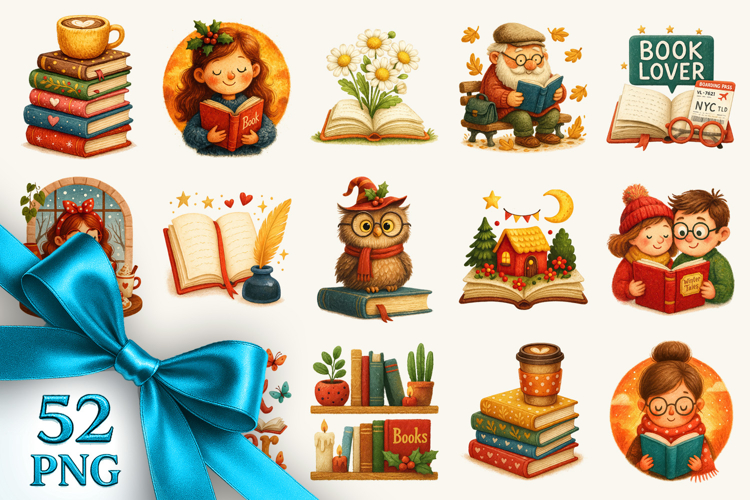 Book Lover clipart printable sublimation bundle png