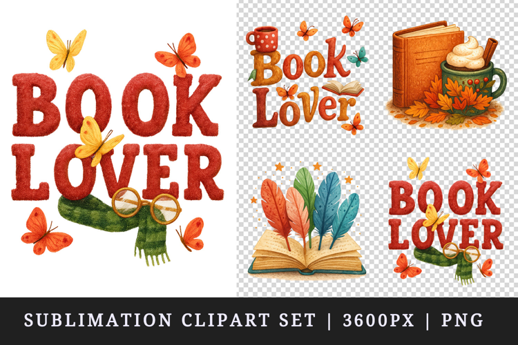 Book Lover clipart printable sublimation design png