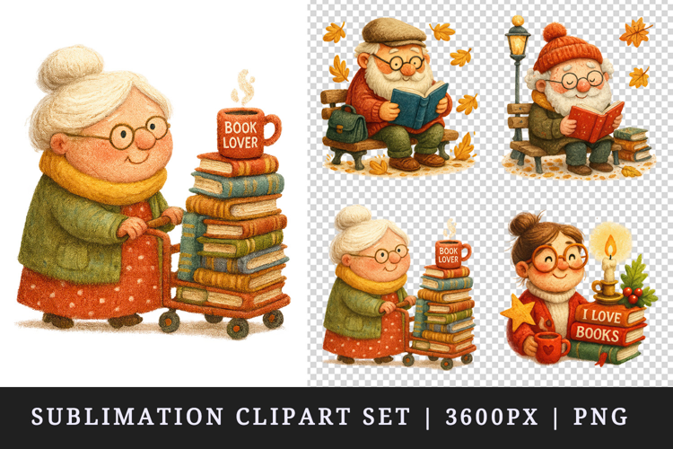 Book Lover clipart printable sublimation design png