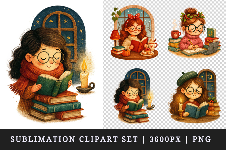 Book Lover clipart printable sublimation design png