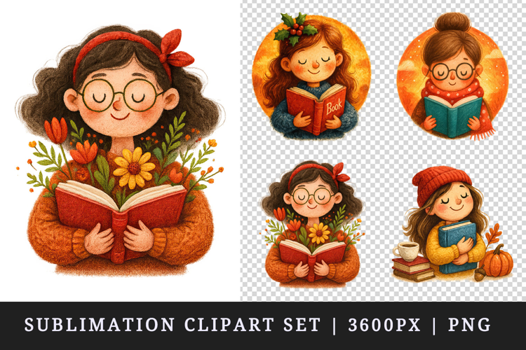Book Lover clipart printable sublimation design png
