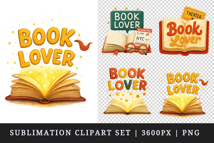 Book Lover clipart printable sublimation design png