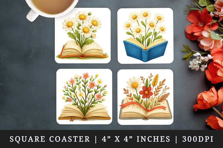 Book Lover square coaster sublimation, coasters design