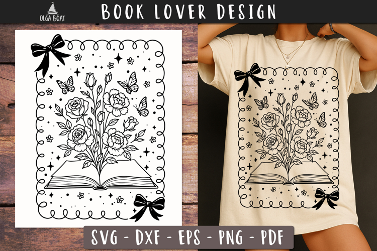 Floral Book Butterfly SVG Floral Book Lover design