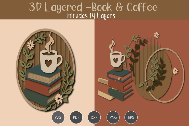 3D Layered Book and Coffee
