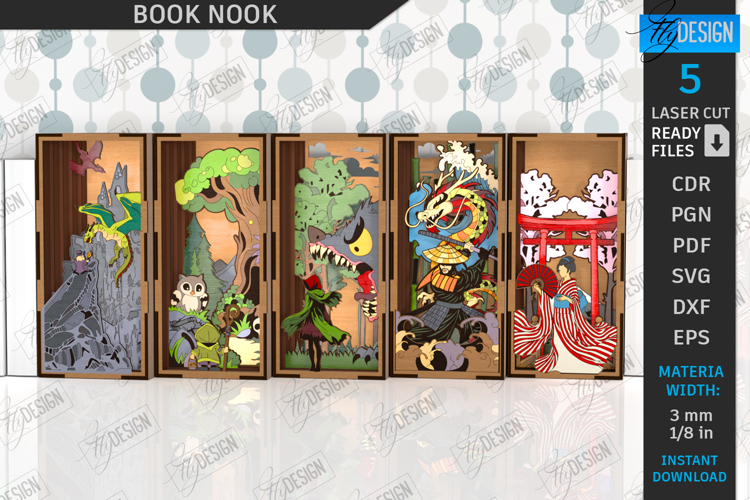 Book Nook Laser Cut Design, 3D Layered Magic Book Holder SVG