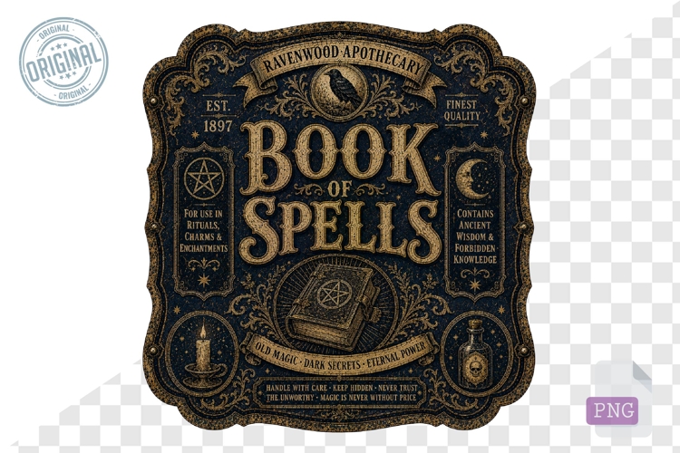 Book of Spells Ravenwood Apothecary Vintage Gothic PNG