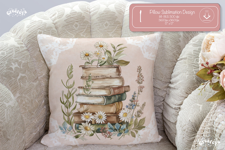 Book lover Pillow case sublimation watercolor Floral Pillow