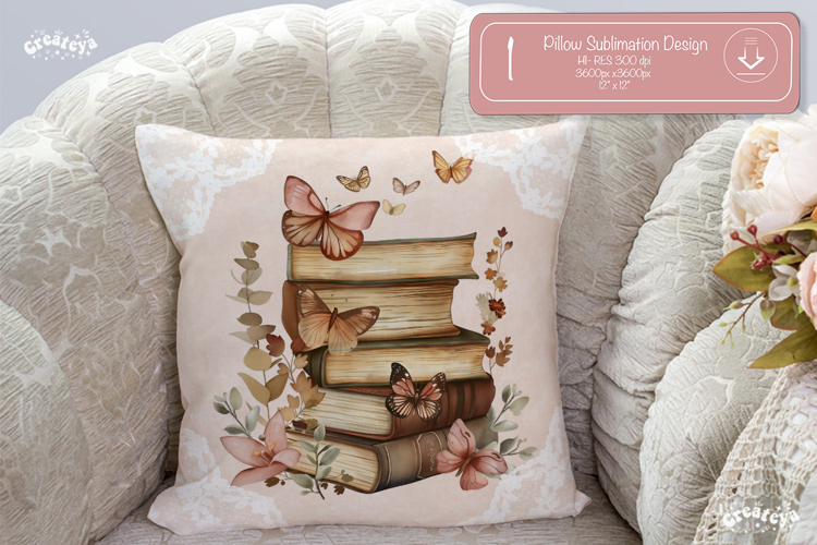Book lover Pillow case sublimation watercolor Floral Pillow