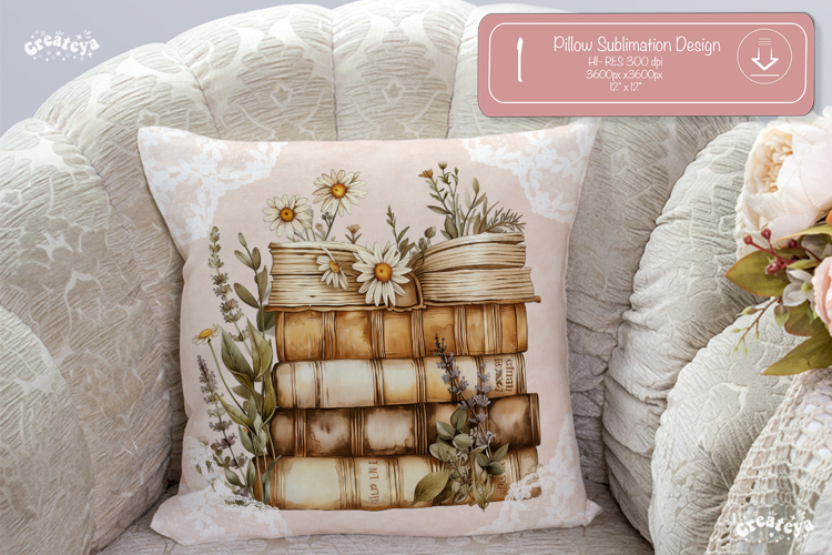 Book lover Pillow case sublimation watercolor Floral Pillow