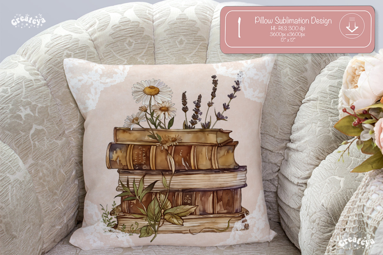Book lover Pillow case sublimation watercolor Floral Pillow