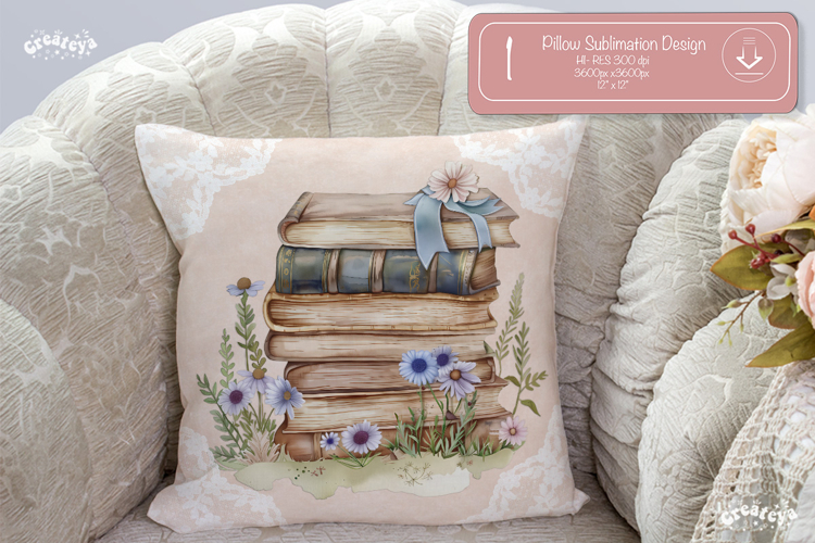 Book lover Pillow case sublimation watercolor Floral Pillow