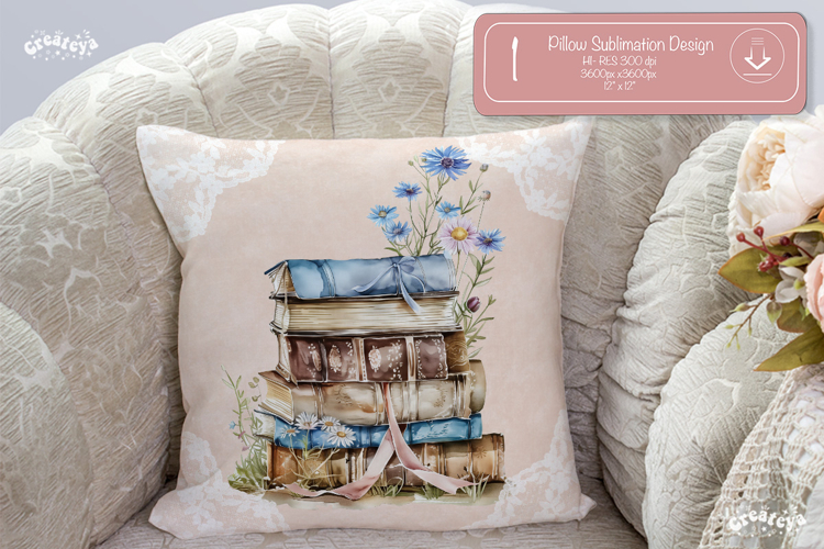 Book lover Pillow case sublimation watercolor Floral Pillow