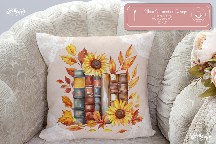 Book lover Pillow case sublimation watercolor Sunflower png
