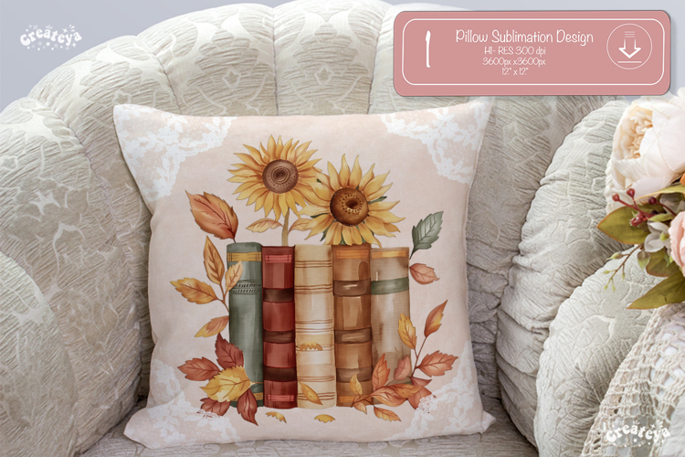 Book lover Pillow case sublimation watercolor Sunflower png