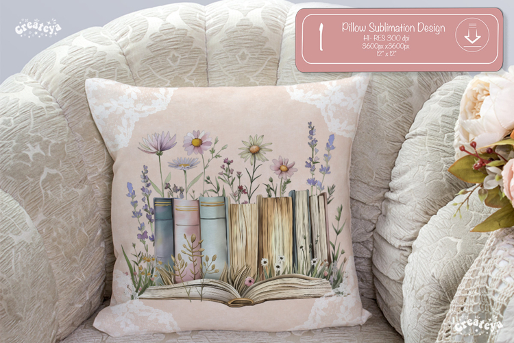 Book lover Pillow case sublimation watercolor wild flower