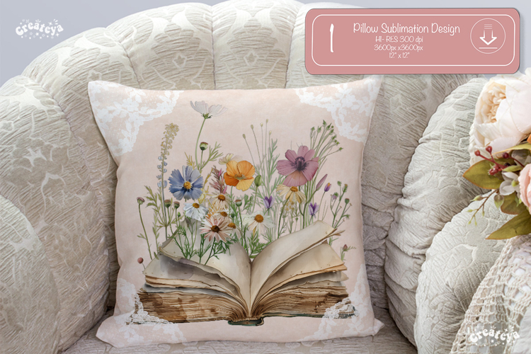 Book lover Pillow case sublimation watercolor wild flower