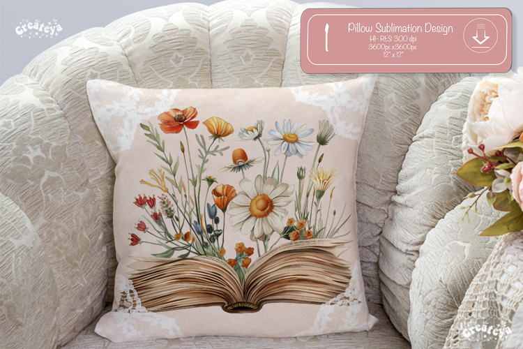 Book lover Pillow case sublimation watercolor wild flower
