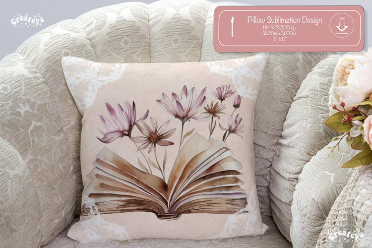 Book lover Pillow case sublimation watercolor wild flower