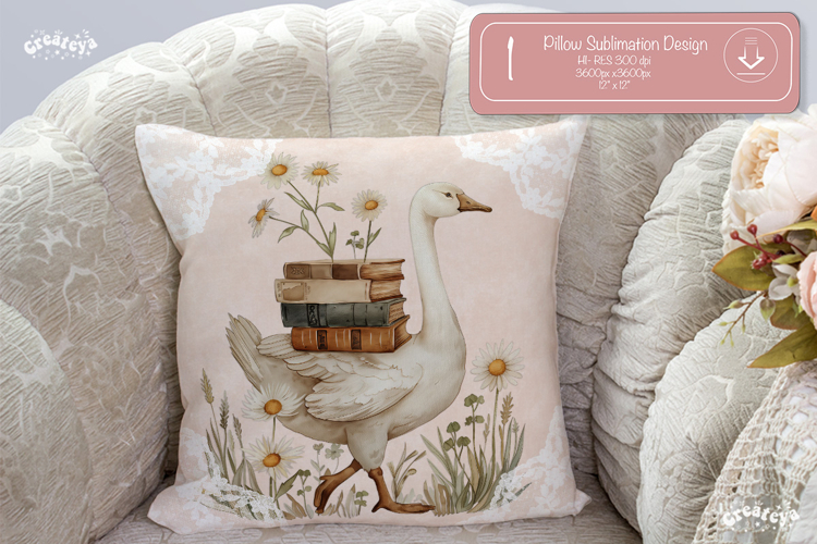 Book lover Pillow case sublimation watercolor Goose png