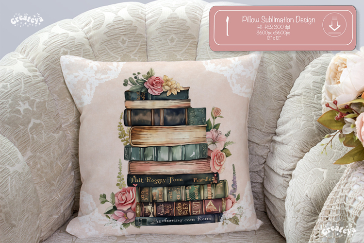 Book lover Pillow case sublimation watercolor old book png