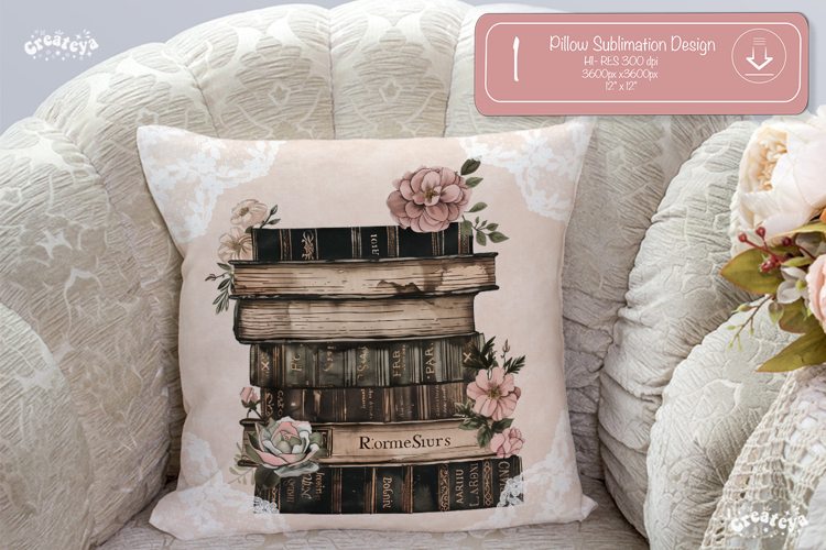 Book lover Pillow case sublimation watercolor old book png