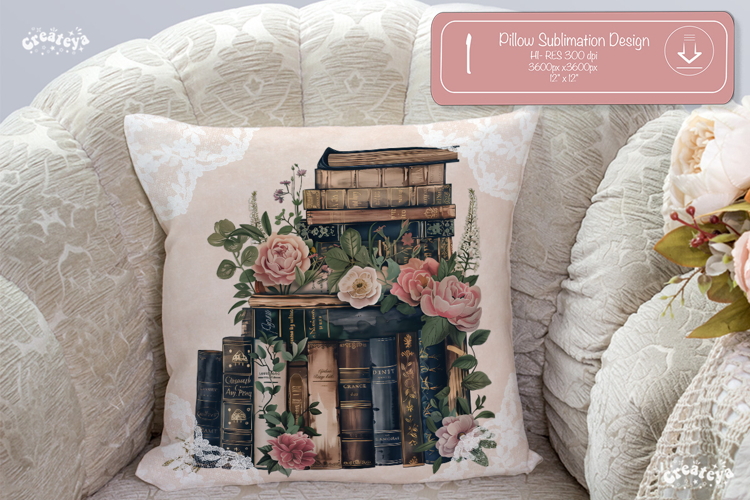 Book lover Pillow case sublimation watercolor old book png