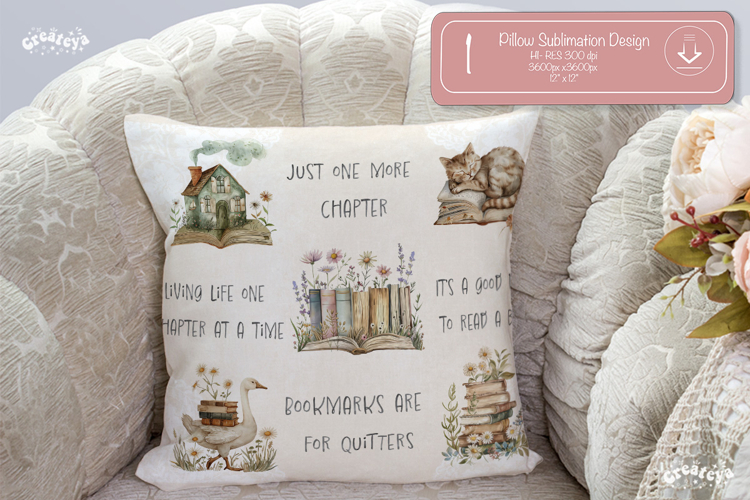 Book lover Quote Pillow case sublimation watercolor Flower